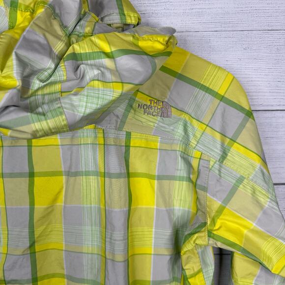 The North Face Girls 14/16 Large Hyvent Hooded Rain Jacket Yellow Plaid Check - Picture 8 of 13